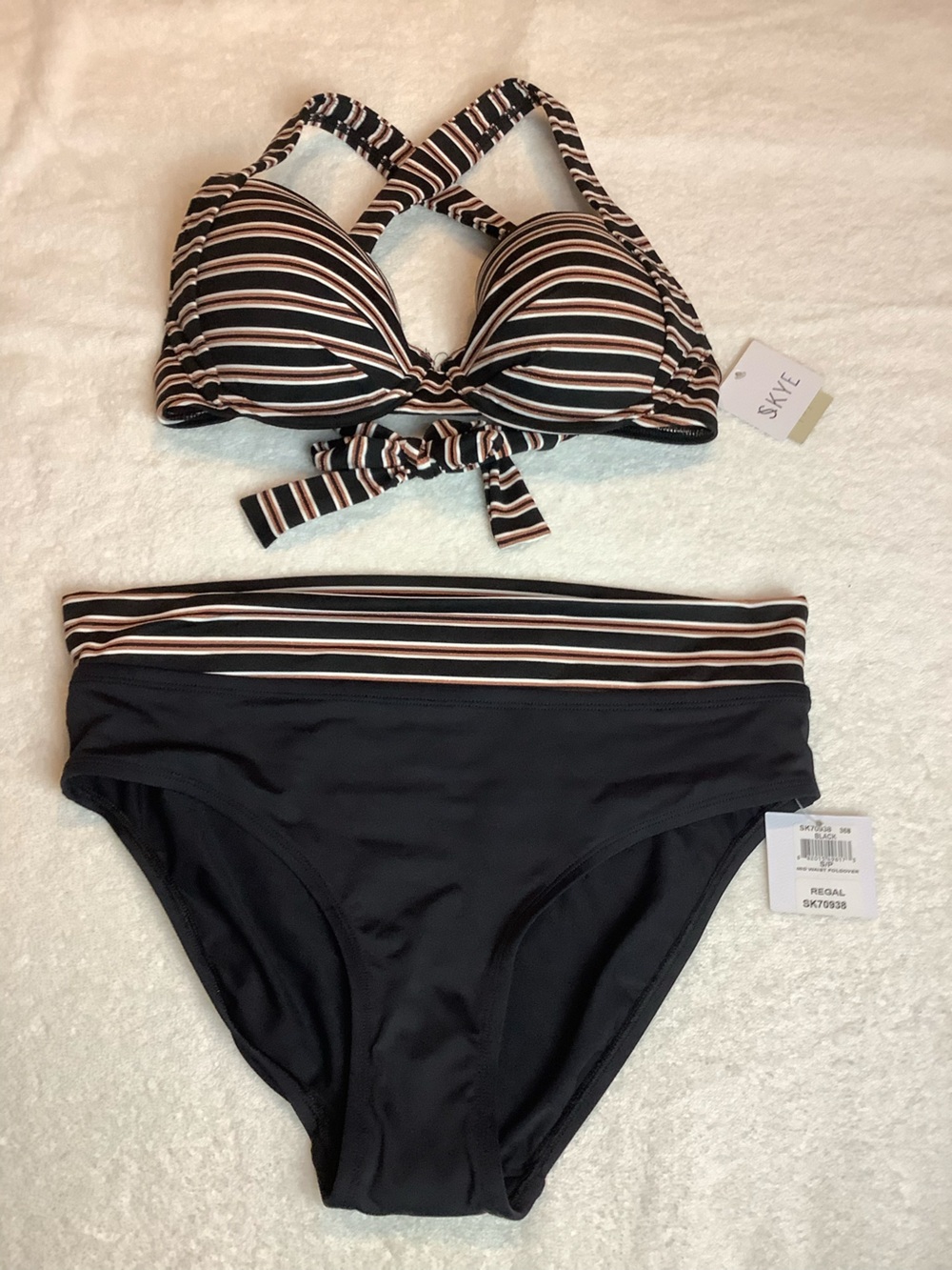 NWT sz Small SKYE Stripe Rose Gold Lurex Push-up with Fold Over waist bottom